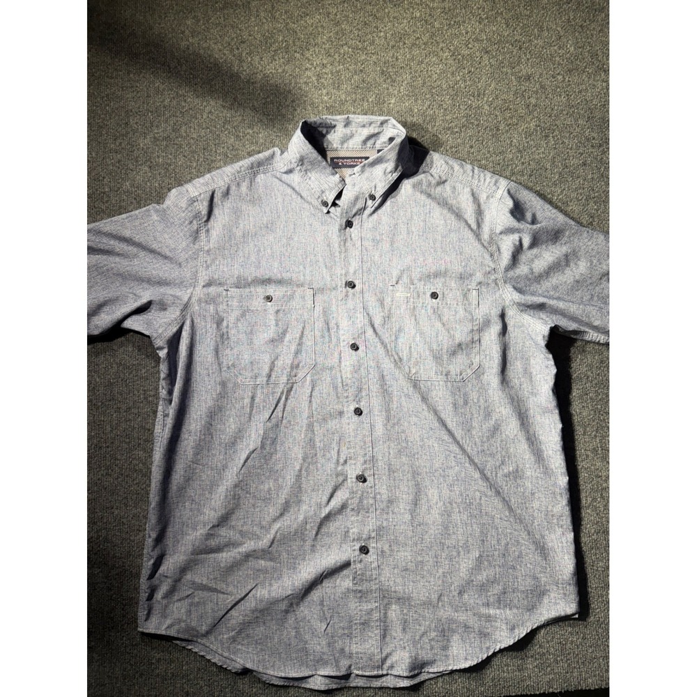 Roundtree & Yorke Mens Large Blue Short Sleeve Button Down FishingShirt MeshBack